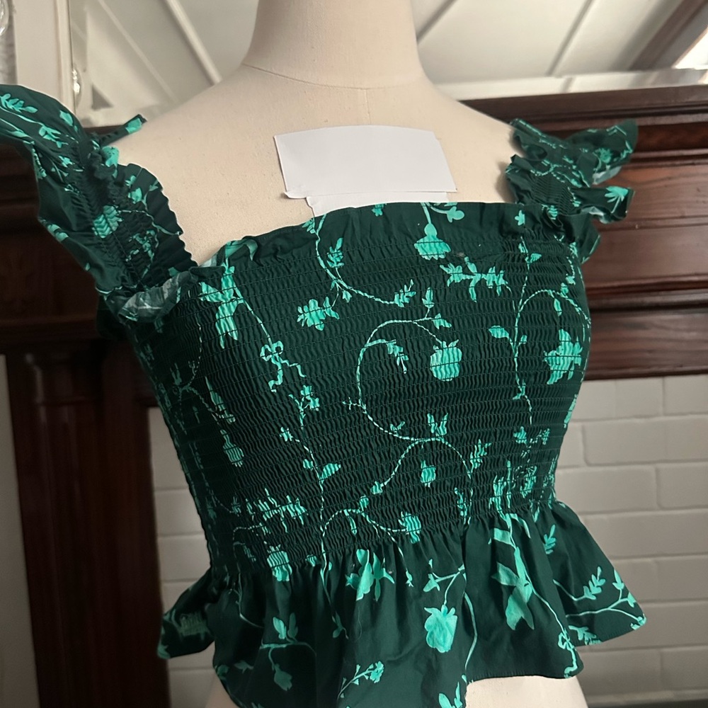 Hill House Green Flutter Sleeve Smocked Blouse